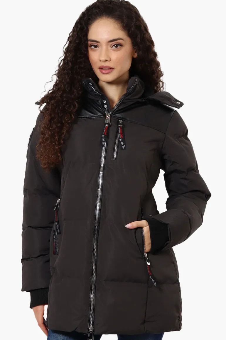 Canada Weather Gear 3/4 Length Vegan Leather Parka Jacket - Black