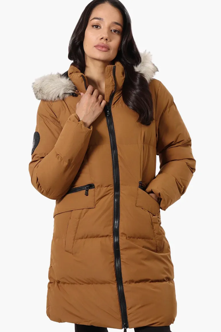 Canada Weather Gear 3/4 Length Puffer Parka Jacket - Camel