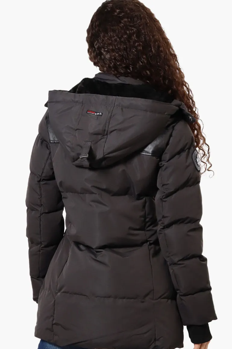 Canada Weather Gear 3/4 Length Vegan Leather Parka Jacket - Black