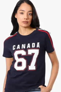 Canada Weather Gear 67 Print Stripe Detail Tee - Navy