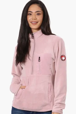Canada Weather Gear 1/4 Zip Polar Fleece Pullover Sweater - Pink