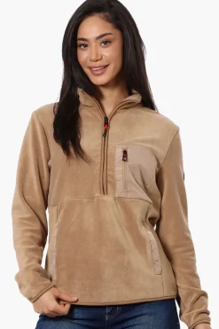 Canada Weather Gear 1/4 Zip Polar Fleece Pullover Sweater - Camel