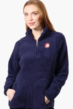 Canada Weather Gear 1/4 Zip Sherpa Pullover Sweater - Navy