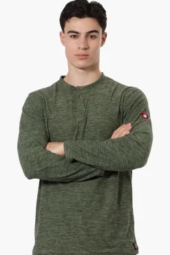 Canada Weather Gear Basic Henley Long Sleeve Top - Olive