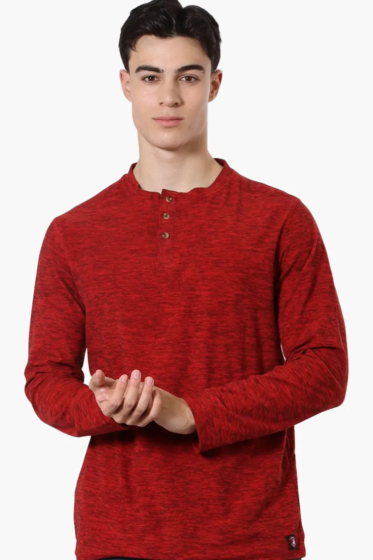 Canada Weather Gear Basic Henley Long Sleeve Top - Red