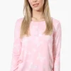 Canada Weather Gear Butterfly Pattern Henley Pajama Top - Pink