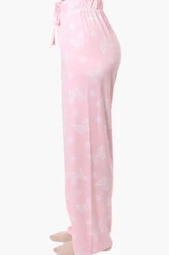 Canada Weather Gear Butterfly Pattern Wide Leg Pajama Pants - Pink