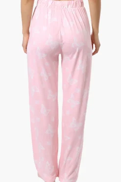 Canada Weather Gear Butterfly Pattern Wide Leg Pajama Pants - Pink