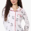 Canada Weather Gear Button Down Reindeer Pattern Pajama Top - White