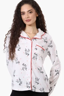 Canada Weather Gear Button Down Reindeer Pattern Pajama Top - White