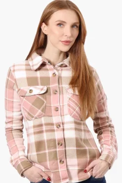 Canada Weather Gear Button Up Fleece Lined Lightweight Jacket - Pink