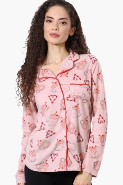 Canada Weather Gear Button Down Festive Pattern Pajama Top - Pink