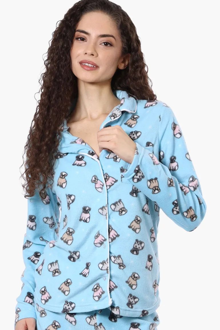 Canada Weather Gear Button Down Pug Pattern Pajama Top - Blue