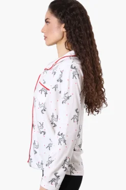 Canada Weather Gear Button Down Reindeer Pattern Pajama Top - White
