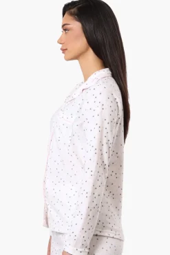 Canada Weather Gear Button Down Dotted Pattern Pajama Top - White