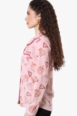 Canada Weather Gear Button Down Festive Pattern Pajama Top - Pink