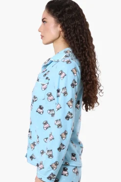 Canada Weather Gear Button Down Pug Pattern Pajama Top - Blue