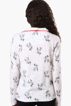 Canada Weather Gear Button Down Reindeer Pattern Pajama Top - White