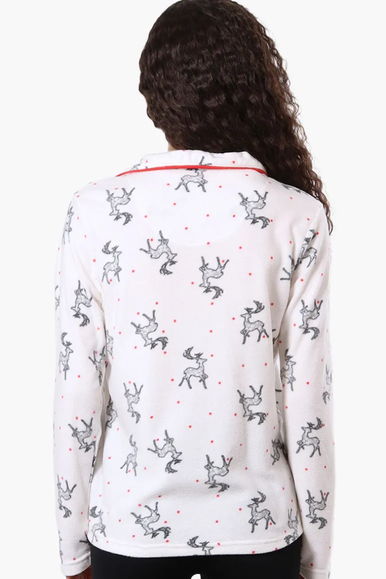 Canada Weather Gear Button Down Reindeer Pattern Pajama Top - White