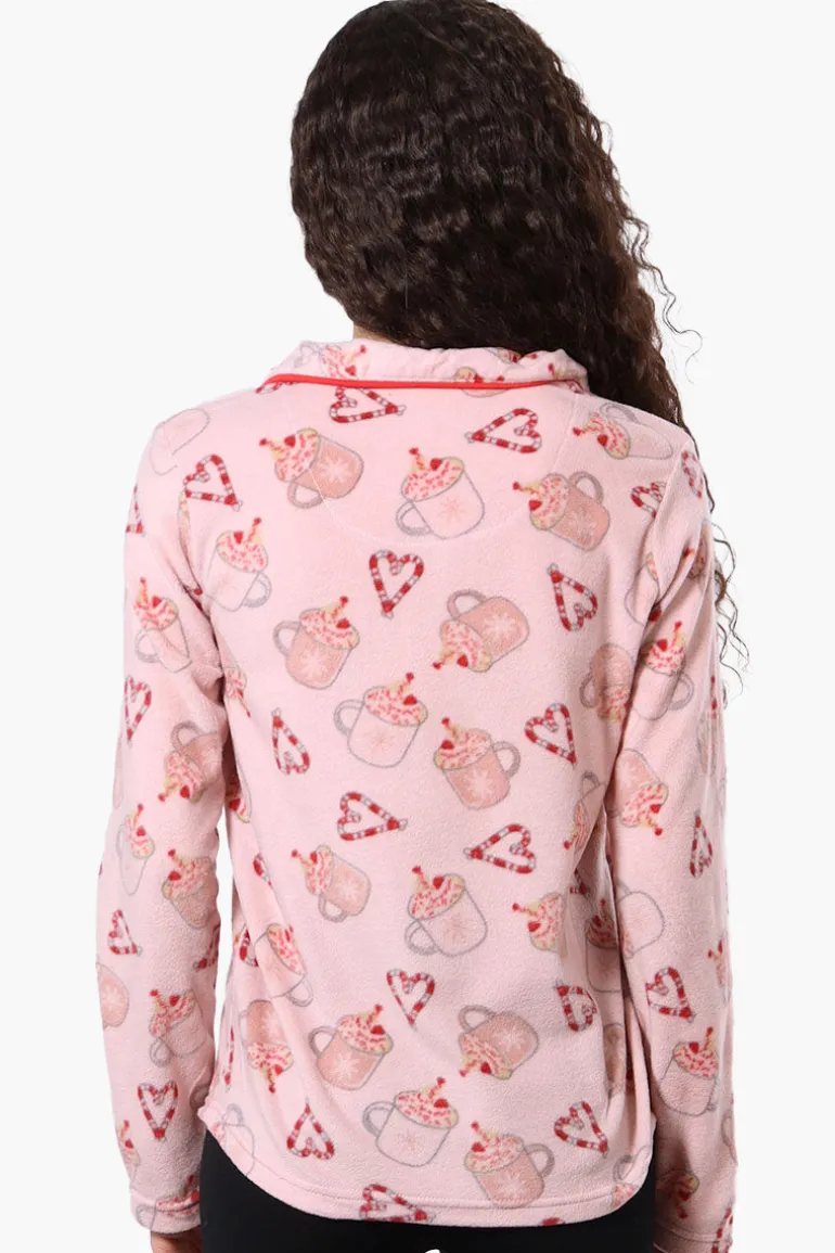 Canada Weather Gear Button Down Festive Pattern Pajama Top - Pink