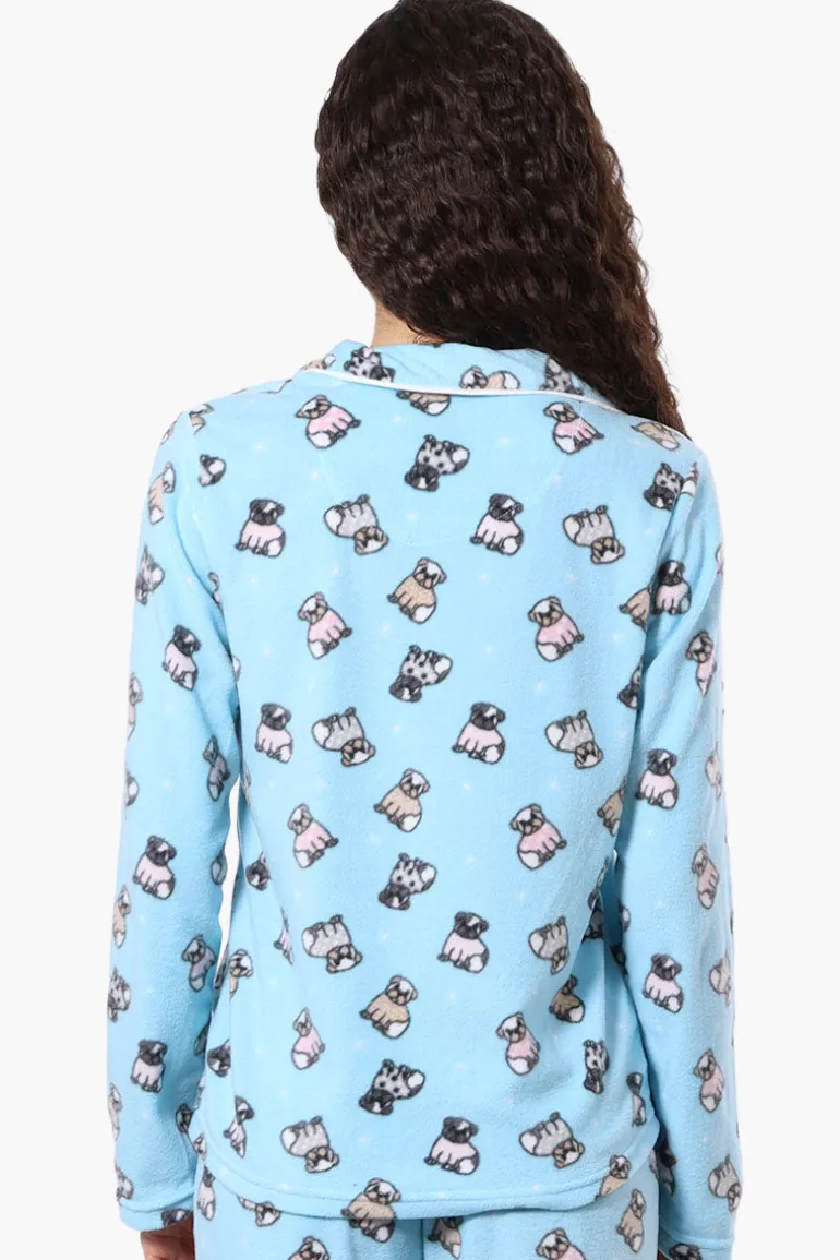 Canada Weather Gear Button Down Pug Pattern Pajama Top - Blue