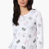 Canada Weather Gear Cat Pattern Henley Pajama Top - White