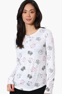 Canada Weather Gear Cat Pattern Henley Pajama Top - White