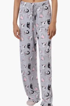 Canada Weather Gear Cat Pattern Wide Leg Pajama Pants - Grey