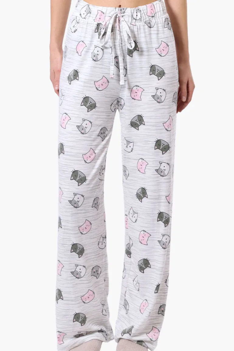 Canada Weather Gear Cat Pattern Wide Leg Pajama Pants - White