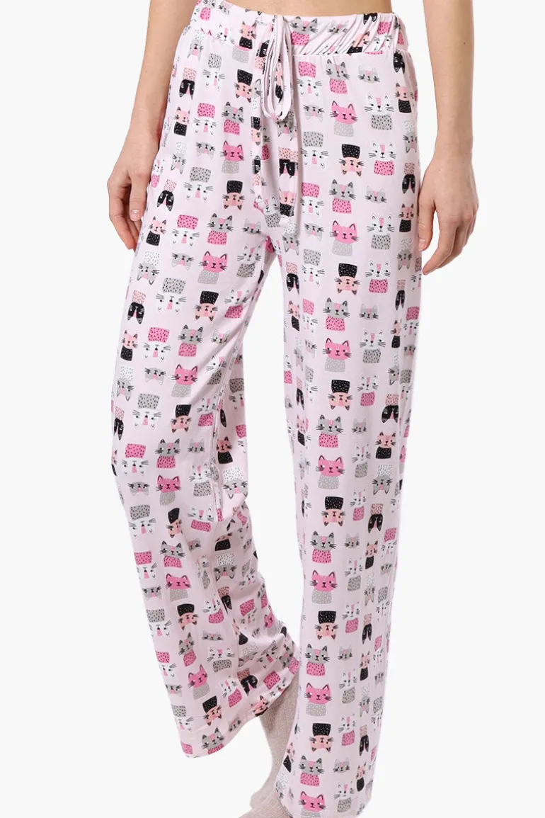 Canada Weather Gear Cat Pattern Wide Leg Pajama Pants - Pink