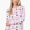 Canada Weather Gear Cat Pattern Henley Pajama Top - Pink