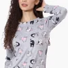 Canada Weather Gear Cat Pattern Crewneck Pajama Top - Grey