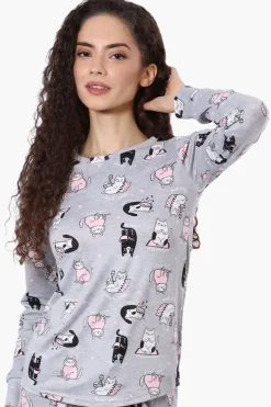 Canada Weather Gear Cat Pattern Crewneck Pajama Top - Grey