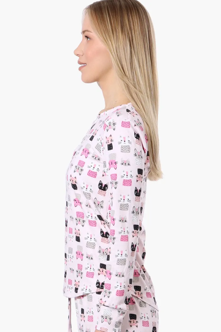 Canada Weather Gear Cat Pattern Henley Pajama Top - Pink