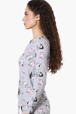 Canada Weather Gear Cat Pattern Crewneck Pajama Top - Grey