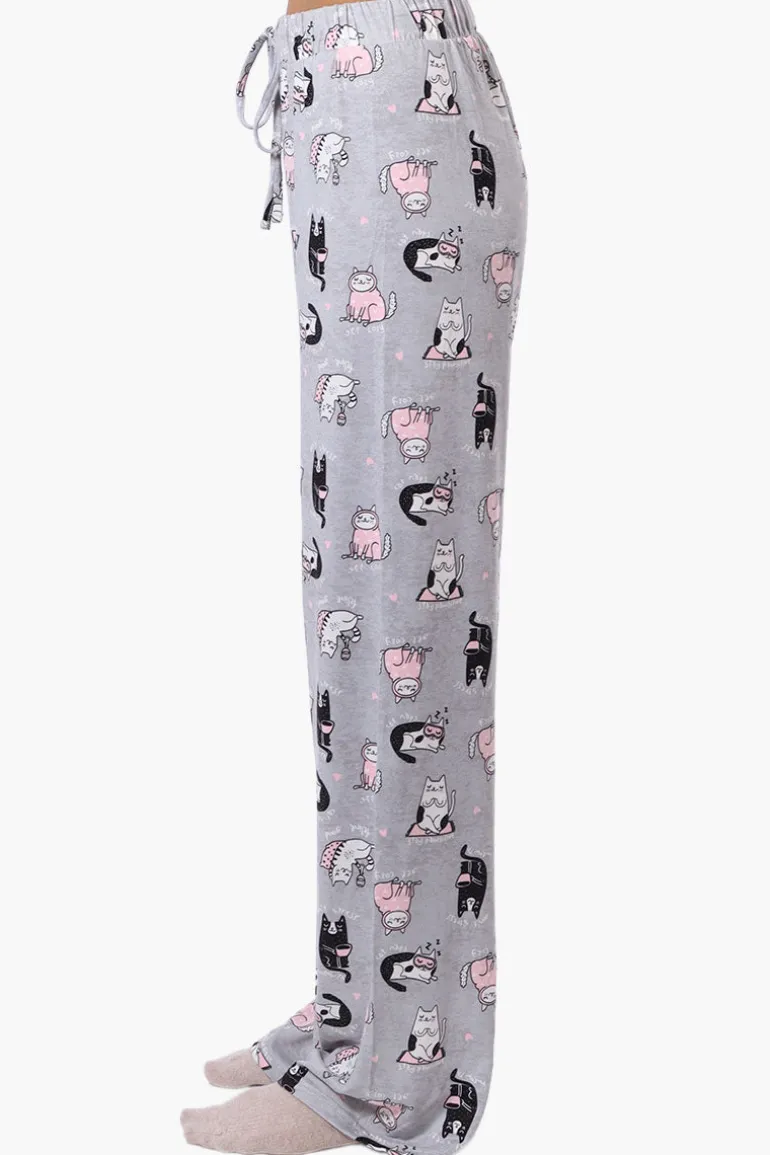 Canada Weather Gear Cat Pattern Wide Leg Pajama Pants - Grey