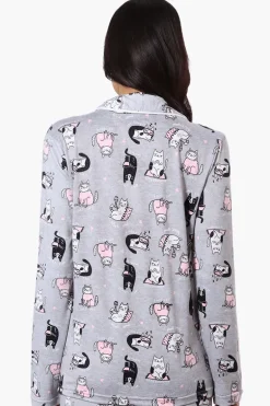 Canada Weather Gear Cat Pattern Button Down Pajama Top - Grey