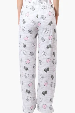 Canada Weather Gear Cat Pattern Wide Leg Pajama Pants - White