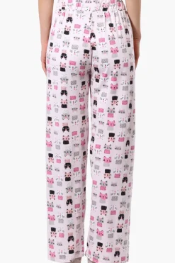 Canada Weather Gear Cat Pattern Wide Leg Pajama Pants - Pink
