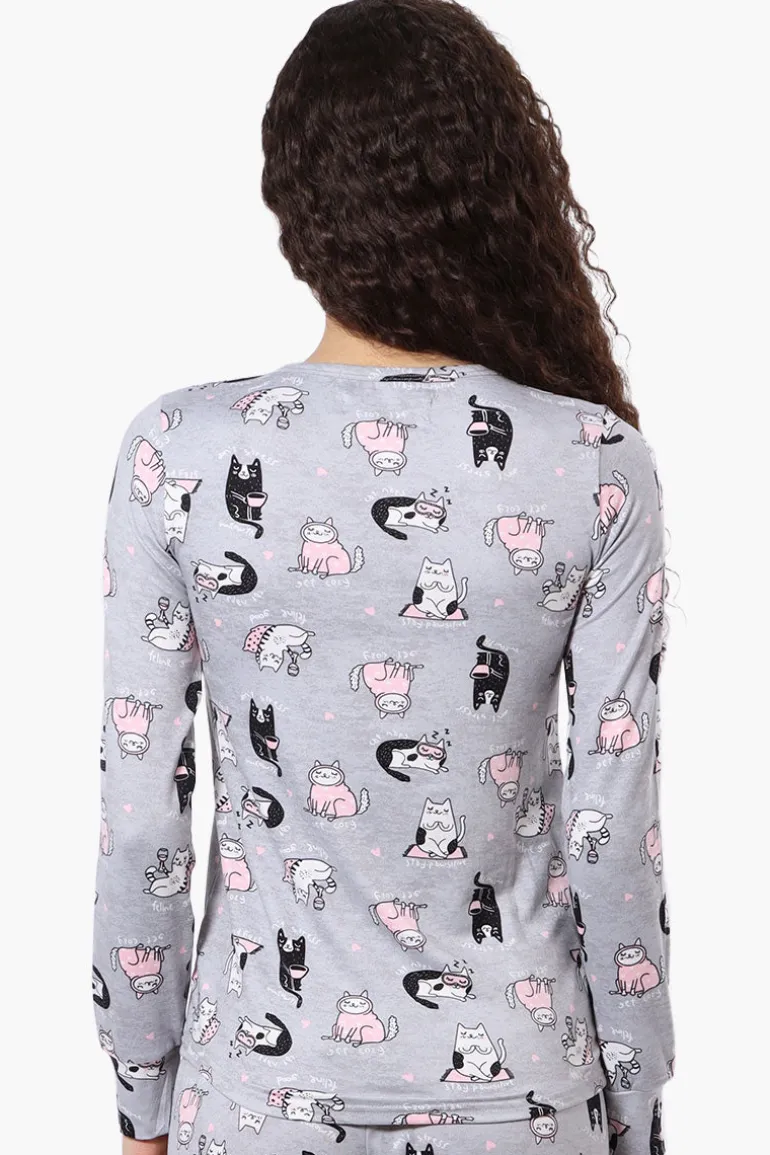 Canada Weather Gear Cat Pattern Crewneck Pajama Top - Grey