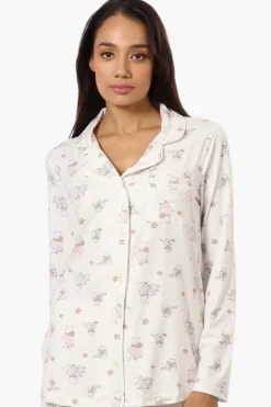 Canada Weather Gear Cats & Dogs Pattern Button Down Pajama Top - White