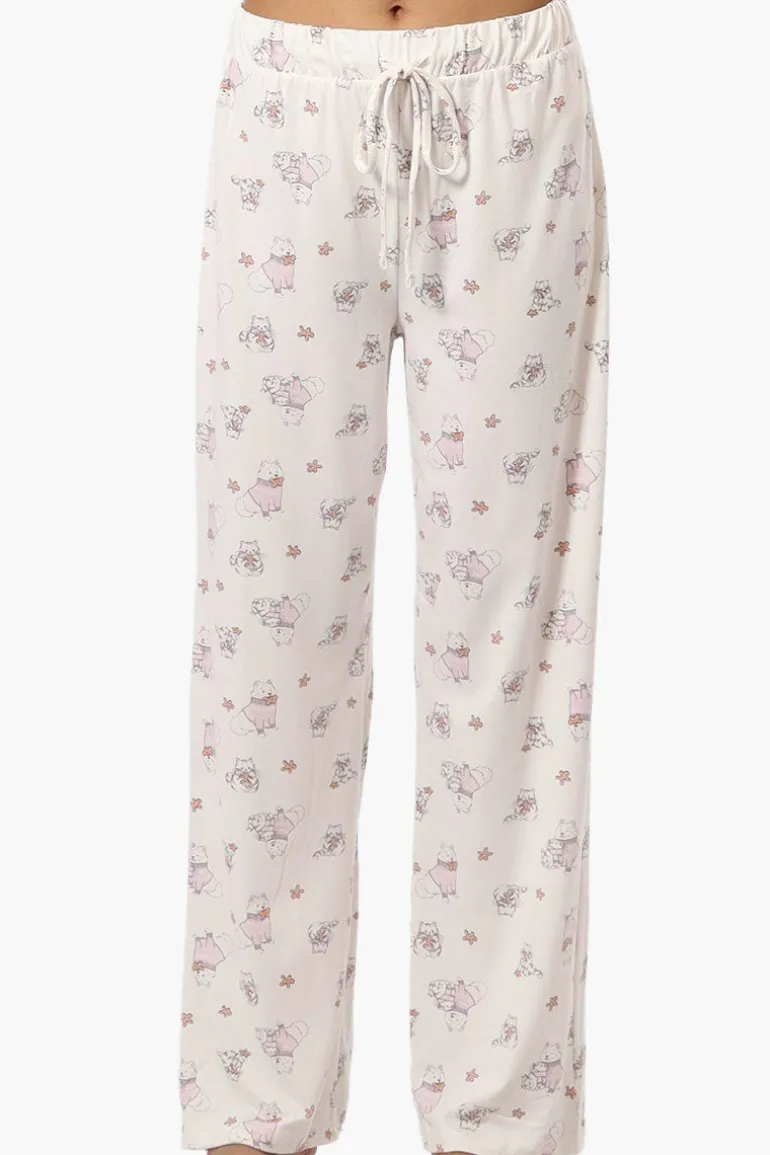 Canada Weather Gear Cats & Dogs Pattern Wide Leg Pajama Pants - White