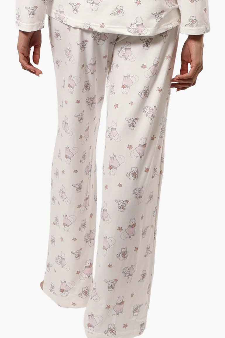Canada Weather Gear Cats & Dogs Pattern Wide Leg Pajama Pants - White