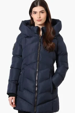 Canada Weather Gear Chevron Quilted Puffer Parka Jacket - Navy