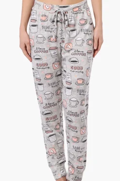 Canada Weather Gear Coffee Pattern Tie Waist Pajama Pants - White