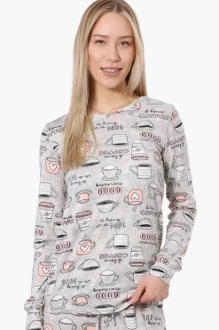 Canada Weather Gear Coffee Pattern Pajama Top - Grey