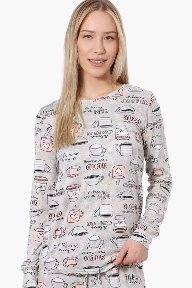 Canada Weather Gear Coffee Pattern Pajama Top - Grey