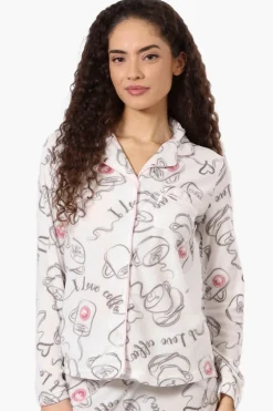 Canada Weather Gear Coffee Pattern Button Down Pajama Top - White