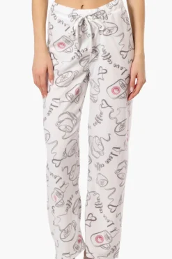 Canada Weather Gear Coffee Pattern Wide Leg Pajama Pants - White