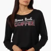 Canada Weather Gear Coffee Print Drawstring Pajama Top - Black